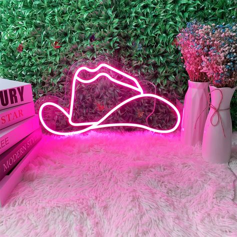 Cowboy Hat Neon Sign, Gifts For Friends, Cowboy Hat With Name Sign, Cowboy Led Neon Sign, Western Light Up, Custom Neon Sign, Personalized Cowgirl Room, College Bedroom, Dorm Room Designs, College Apartment Decor, Dorm Room Inspiration, College Room, Preppy Room Decor, Preppy Room, Pink Neon