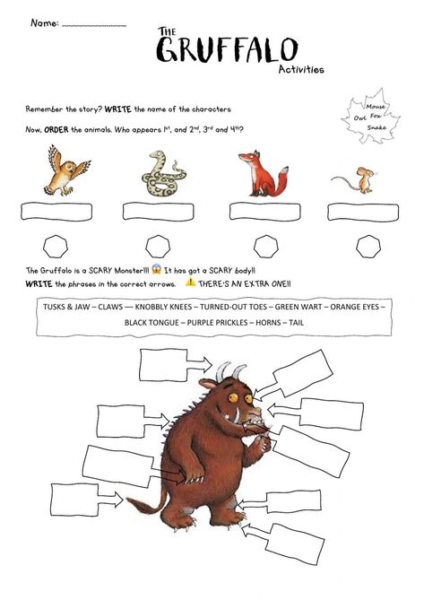 Gruffalo Worksheets, Gruffalo Story Map, Julia Donaldson Books, Gruffalo Activities, Gruffalo's Child, Easy Preschool Crafts, The Gruffalo, 1st Grade Math Worksheets, Fun Classroom Activities