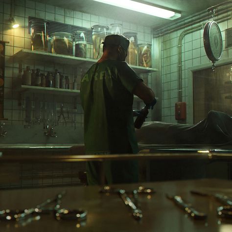 Secret Morgue, Sigachev on ArtStation at https://www.artstation.com/artwork/zD9g92 Creepy Doctor Aesthetic, Medical Horror Aesthetic, Morgue Room, Morgue Aesthetic, Cyberpunk Aesthetic, World Of Darkness, After Life, Environment Concept Art, Personal Project