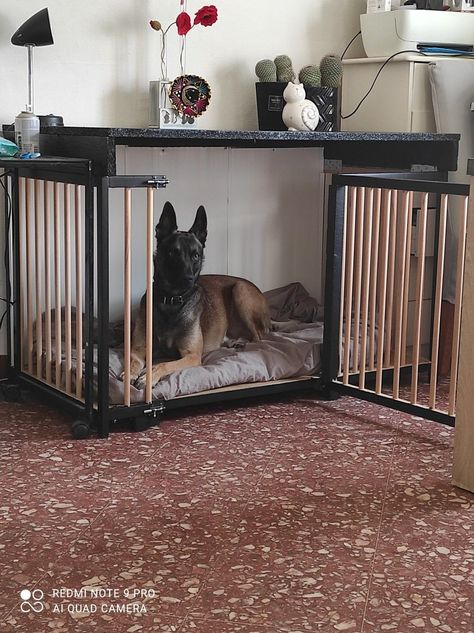 Big Dog Crate Furniture, Big Dog Cage, Dog Bedroom, Diy Dog Crate, Dog Kennel Furniture, Outdoor Dog House, Colorful Hairstyles, Dog Spaces, Family Room Makeover