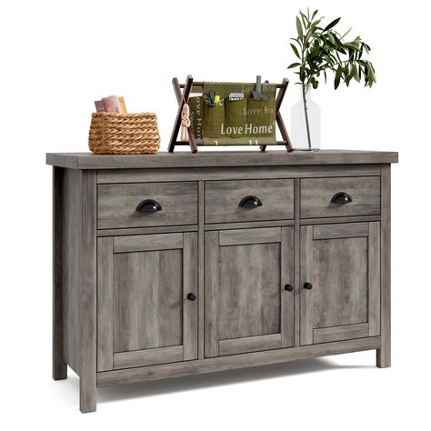 PRICES MAY VARY. Ample Storage Space Cabinet: Featuring 3 drawers and 3 cabinet doors, and a spacious tabletop offer ample space for storing and organizing your items. This buffet and sideboard is designed to provide ample storage space for your kitchen, dining room, living room, or entryway. Multifunctional Sideboard: This versatile sideboard can be used as a buffet table, bar cabinet, or storage cabinet. It is ideal for use in your dining room, living room, or entryway, providing you with plen Coffee Bar Cabinet, Retro Cabinet, Farmhouse Coffee Bar, Home Office Cabinets, Wooden Storage Cabinet, Sideboard Table, Kitchen Buffet, Sideboard Bar, Cabinet Kitchen