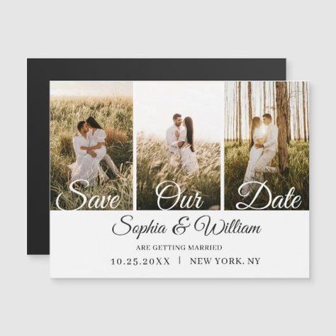 $3.30 | Elegant Wedding PHOTO Save the Date Magnetic Card #modern #ztraditional #minimalist #classic #simple #calligraphy #3photo #magnet #invitation #announcement Simple Calligraphy, Bridal Card, Save Our Date, Budget Friendly Wedding, Photo Save The Date, Save The Date Photos, Magnetic Card, Classic Wedding Invitations, Photo Wedding Invitations