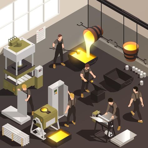 Industry Illustration, Metal Foundry, Colorful Digital Art, Metal Manufacturing, Drawing Programs, Rolling Mill, Manufacturing Industry, Isometric Illustration, Metal Fabrication