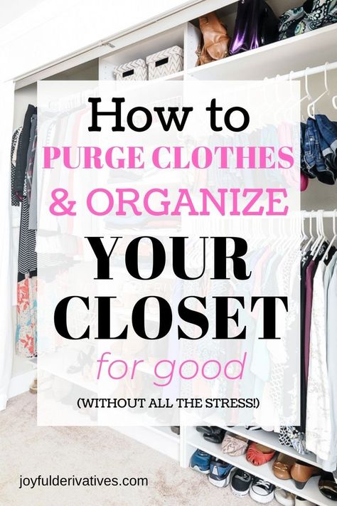 Get the best closet organization ideas in this tutorial that shows you how to declutter your closet in 3 simple steps. Find out how to organize your closet the easy way and stop feeling… More Clutter Closet Organization Ideas, Home Organization Ideas Closet, Decluttering Your Closet, Organize Small Storage Closet, How To Closet Organization, Organizing Deep Closet Shelves, Main Closet Organization, How To Organize Couples Closet, Closet Organization Lots Of Clothes