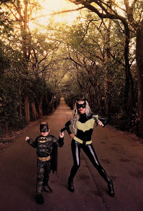 Batman batgirl mommy and me mom and son Halloween costume ideas Cute Mother And Son Halloween Costumes, Mother And Son Costumes Halloween, Mother And Son Halloween Photoshoot, Mom And Son Costume Ideas, Pregnant Mom And Son Halloween Costumes, Mom And Son Halloween Shirts, Mom And Son Halloween, Ideas Disfraz, Son Photoshoot