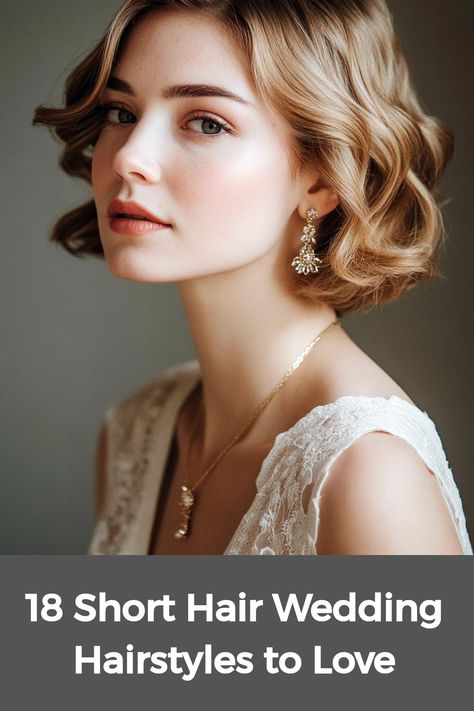 Wedding hairstyles for short hair can bring both beauty and charm, ideal for any bride. A classic bob can be styled into an elegant updo, adding grace to the bridal look. Brides with curls can embrace their texture, choosing loose curls or a sculpted curly style that enhances their beauty. Wedding guests can try soft waves or a low ponytail, ensuring everyone looks polished and ready for the celebration, making this special occasion memorable for all. Brides With Short Hair, Hairstyle For Brides, Short Hair Wedding Hairstyles, Hairstyle Bob, Short Hair Wedding, Wedding Hairstyles For Short Hair, Pin Up Curls, Short Hair Bride, Red Blonde Hair