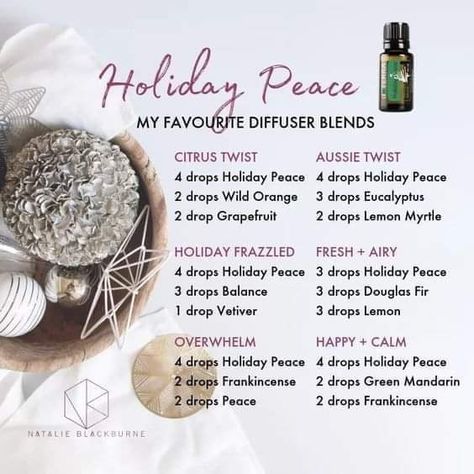 Holiday Peace Diffuser Blends, Peace Diffuser Blends, Christmas Diffuser Blends, Doterra Oils Recipes, Doterra Diffuser Blends, Essential Oil Combinations, Doterra Essential Oils Recipes, Essential Oil Diffuser Blends Recipes, Essential Oil Diffuser Recipes