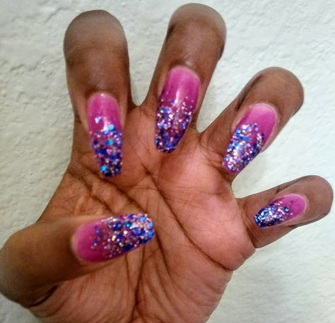 Tip: I just cut my nails down recently to keep them healthy and hopefully prevent breakage. #Blessed #RealNails #DipPowder #Purple #Sparkle #Nexgen Purple Sparkle, Dip Powder, My Nails, Sparkle, Nails, Purple, Beauty