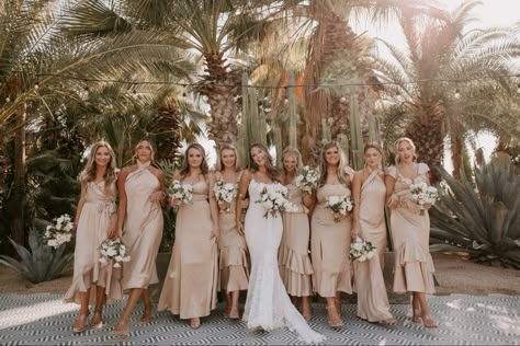 Champagne And Taupe Wedding Colors, Beach Destination Wedding Bridesmaid, Dune Color Bridesmaid Dresses, Champagne Bridesmaid Dresses Beach Wedding, Beach Wedding Bridesmaid And Groomsmen, Cabo Wedding Color Scheme, Champagne Bridesmaid Dresses Beach, Sand Bridesmaids Dresses, Beach Wedding Champagne Color