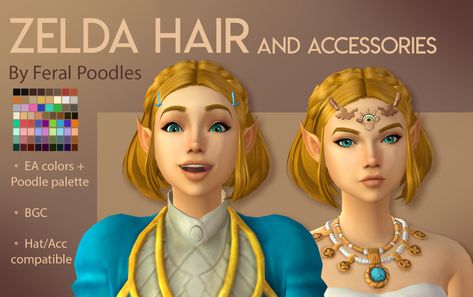 Zelda Hair, Elven Hair, Elven Hairstyles, Elf Hair, 4 Braids, Cc Mods, Cute Bob, Fantasy Hair, Sims Hair