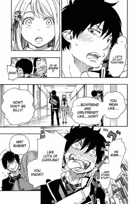 Rin x shiemi Manga moment  #blueexorcist Shiemi X Rin, Rin Okumura X Shiemi, Rin X Shiemi, Blue Exorcist Manga, Blue Exorcist Shiemi, Rin And Shiemi, Air Gear Characters, Shiemi Moriyama, Air Gear Anime