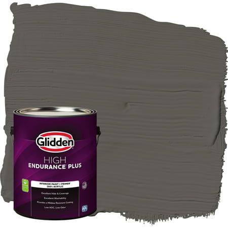 Glidden High Endurance Plus Interior Paint + Primer Stone's Throw, Eggshell, 1 Gallon is a low-VOC, low-odor, 100% acrylic liquid paint and primer* all-in-one. It provides excellent hide, coverage, and washability. Recommended for use on properly prepared concrete/masonry, metal, drywall, plaster, and wood. Select the best sheen for your project. Flat is an ideal finish for ceilings, bedrooms and low traffic living areas. Eggshell is an ideal finish for walls in all living areas including kitche Dark Granite, Liquid Paint, Cedar Chest, Grey Throw, Painting Quotes, Paint Primer, Knight Armor, Exterior Wood, Drywall