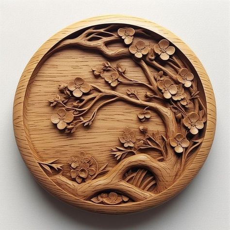 Floral Wood Carving, Flower Wood Carving, Basswood Carving, Woodcarving Ideas, Cherry Branch, Wood Carving Art Sculpture, Wood Bowls Carving, Cnc Wood Carving, Carved Flowers