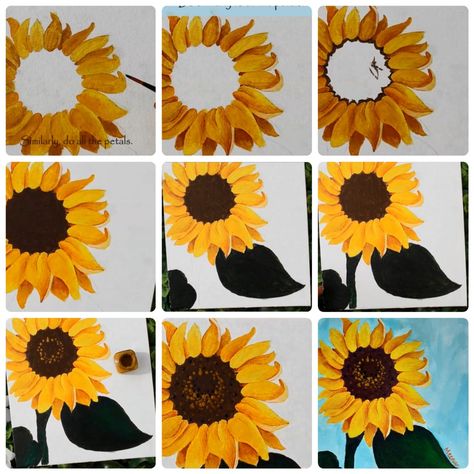 Learn to paint sunflowers in 9 easy step. Check out the free video tutorial in the link below Easy Sunflower Painting, Paint Sunflowers, Easy Acrylic Painting Ideas, Easy Acrylic Painting, Sunflower Canvas, Acrylic Painting Flowers, Canvas Painting Tutorials, Easy Canvas Art, Canvas Painting Diy