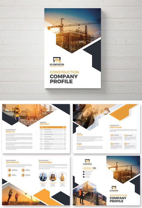 Construction Company Profile Template, Construction Company Profile Design, Construction Poster Design, Construction Company Profile, Company Flyer Design, Company Brochure Design, Company Profile Design Templates, Digital Decorations, Graphic Design Brochure