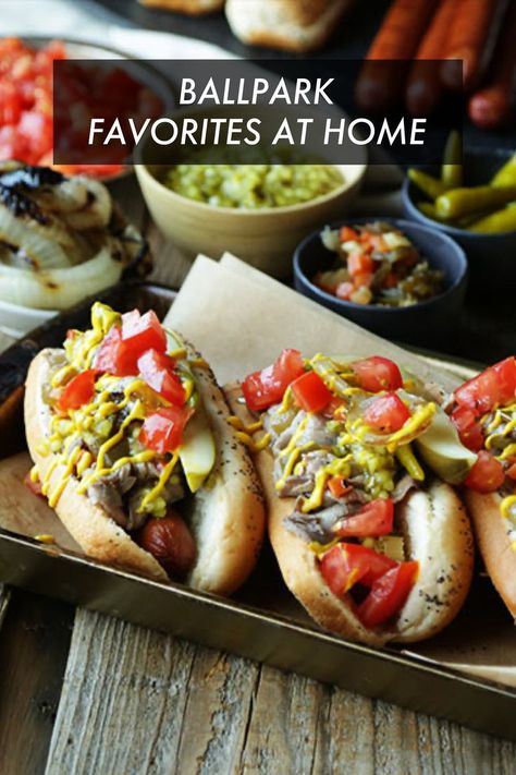 Hit a grand slam with your home team this week and whip up some delicious ballpark-inspired recipes! From chicken tenders and nachos to hot dogs and more, we've got all the ballpark food ideas you need to relish the experience of sitting behind home plate right from the comfort of your own couch. Click the link to view all our ballpark recipes! #baseball #hotdogs #nachos Ballpark Food Ideas, Ballpark Food, Hot Dog Sauce, Ready Set Eat, Home Plate, Food Favorites, Game Day Food, Home Team, Inspired Recipes