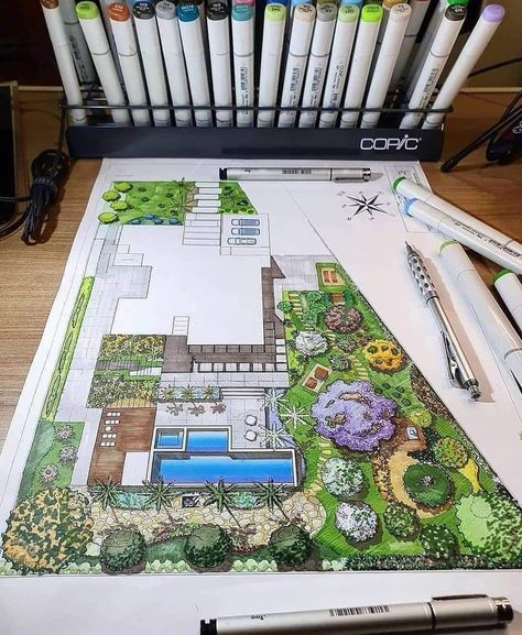 Architecture Drawing Art Buildings, Markers Drawing Architecture, Amazing Sketches, Croquis Architecture, Art Buildings, Interior Design Sketchbook, Landscape Architecture Plan, Landscape Design Drawings, Landscape Architecture Drawing