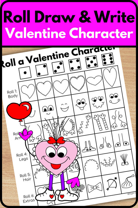 Roll and Draw a Valentine Character - a dice drawing game that’s perfect for guiding your students through drawing a silly Valentine character, step-by-step and then writing about it! Valentine Directed Drawing, Valentine Character, Dice Drawing, Roll And Draw, Silly Valentines, Character Writing, Reading Buddies, Draw And Write, Directed Drawing