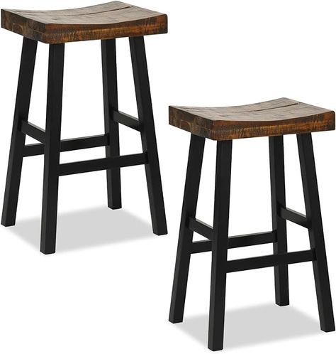 Amazon.com: Giantex Bar Stools Set of 2, 29" Bar Height Saddle Stools, Bar Dining Chairs with Rubber Wood Frame & Footrest, Backless Barstools for Kitchen Island, Dining Room, Pub, Rustic Brown : Home & Kitchen Saddle Seat Bar Stool, Home Pub, Saddle Stools, Saddle Seat, Backless Bar Stools, Home Bar Furniture, Counter Height Stools, Wood Bar, Kitchen Stools