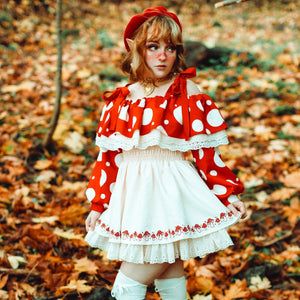 (Pre-Order) Mushroom Dress by Mochipan Mushroom Cottagecore Outfit, Mushroom Costume Ideas, Mushroom Witch Costume, Mushroom Elf Costume, Mushroom Aesthetic Outfit, Mushroom Dresses, Mushroom Fairy Costume, Mushroom Cosplay, Mushroom Fashion