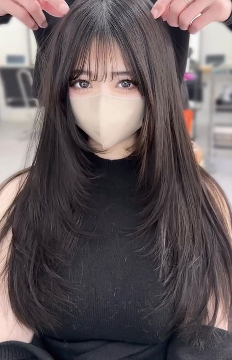 Layer Straight Hair, Layered Hair Medium Straight, Long Straight Bangs, Hairstyle Reference, Bangs Styles, Hair Sleek, Bangs Ideas, Haircuts For Long Hair With Layers, Inspo Hair