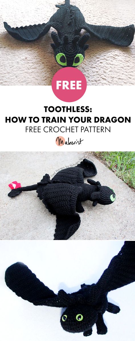 Toothless - Free Crochet Pattern #crocheting #crochet #crochetpattern #toothless #howtotrainyourdragon #dragon Crochet Ragdoll, Crochet Toothless, Animal Knitting, Crazy Crochet, Confection Au Crochet, Yarn Craft, Pola Amigurumi, Crochet Dragon, Toys Crochet