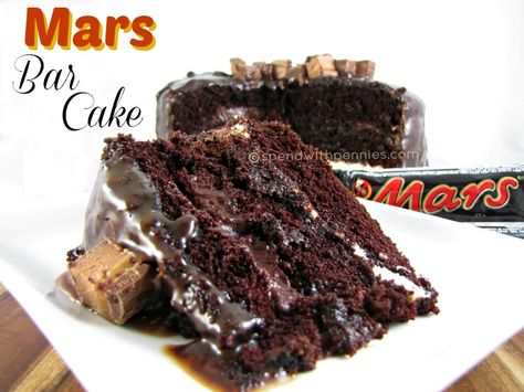 Mars Bar Cake!  Quite possibly the best cake you've ever had! Mars Bar Cake, Mars Bars, Bar Cake, Mars Bar, Spend With Pennies, Birthday Desserts, Caramel Chocolate, Brownie Cake, Round Cake Pans