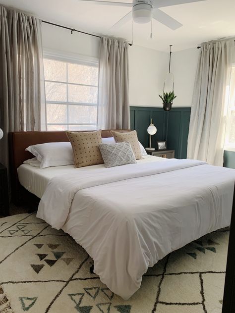 Are You Hanging Curtains Correctly?? (Plus, our favorite curtains and rods!) - Chris Loves Julia Moody Bedroom, Bedroom Updates, Chris Loves Julia, Low Bed, Hanging Curtains, Cozy Bedroom, Guest Bedroom, Small Bedroom, Home Decor Bedroom