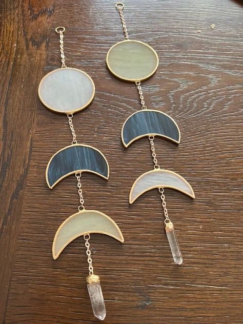 Moon Phase Wall Hanging, Mom Best Friend, Workout Inspo, Glass Diy, Business Board, Glass Wind Chimes, Stained Glass Jewelry, Gift For Best Friend, Glass Ceiling Lights