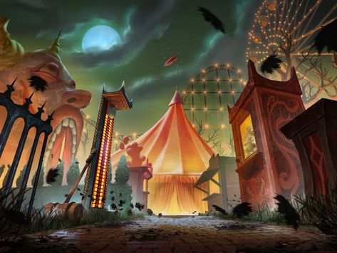 Circus Background Drawing, Fantasy Carnival Concept Art, Carnival Concept Art, Dark Circus Art, Circus Layout, Dnd Circus, Evil Circus, Circus Horror, Fantasy Circus