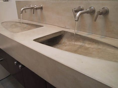 Concrete Bathroom Vanity, Cost Of Granite Countertops, Cement Bathroom, Outdoor Kitchen Countertops, Concrete Bathroom, Concrete Sink, Concrete Furniture, Sink Design, Bathroom Countertops