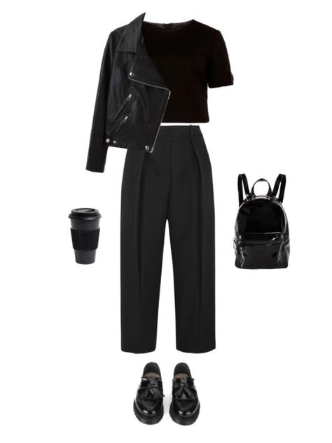 All Black Capsule Wardrobe Work Outfits, Black Daily Outfits, Witchy Professional Outfits, Black Summer Outfits Classy, Dark Minimalist Outfit, Casual Black Outfits, Black Jean Outfits, Black On Black Outfits, All Black Outfits For Women