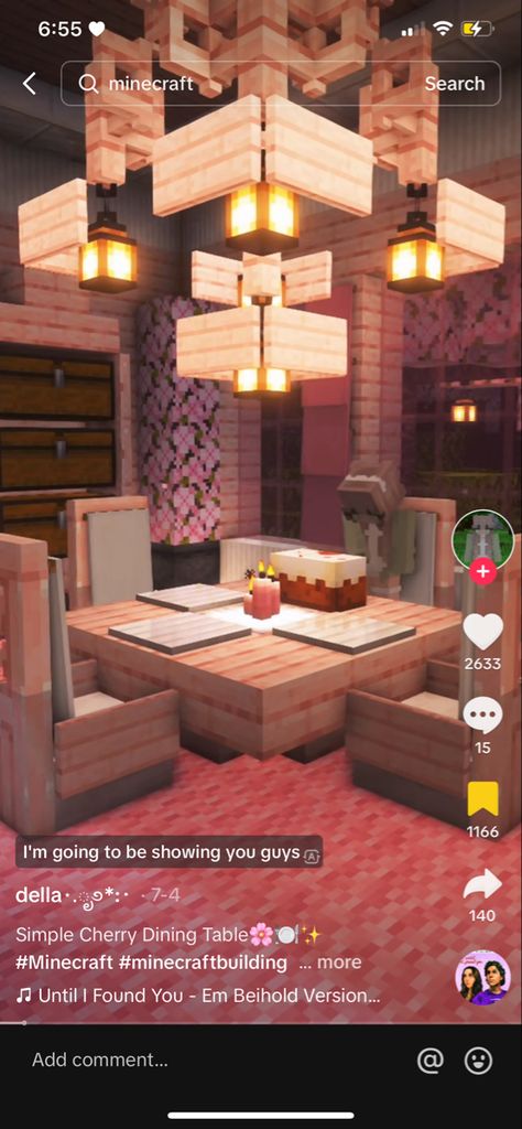 Cute Minecraft Kitchen, Minecraft Couch, Living Room Minecraft, Interior Design Minecraft, Minecraft Kitchens, Cherry Table, Minecraft Interior, Minecraft Interior Design, Minecraft House Plans