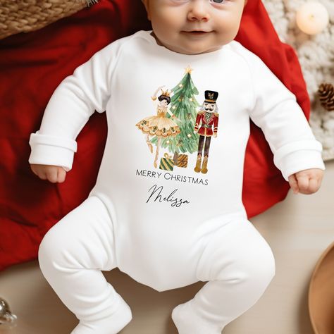 **MADE TO ORDER BY ALLABOUTTHEBUMP** IMPORTANT: Please check personalisation, options, sizing and delivery options before confirming your order. We are unable to change or cancel a made-to-order purchase once confirmed. Delivery time scales are estimates. This beautiful personalised newborn babygrow features a digitally printed design, perfect for your little ones first Christmas. All clothing items within this bundle are made using 100% soft cotton. SIZE CHART Please see that attached garment s Christmas Babygrow, Personalized Newborn, My First Christmas, Personalised Baby, Gender Neutral Baby Clothes, Baby Outfit, Nutcracker Christmas, Gender Neutral Baby, Kids Safe