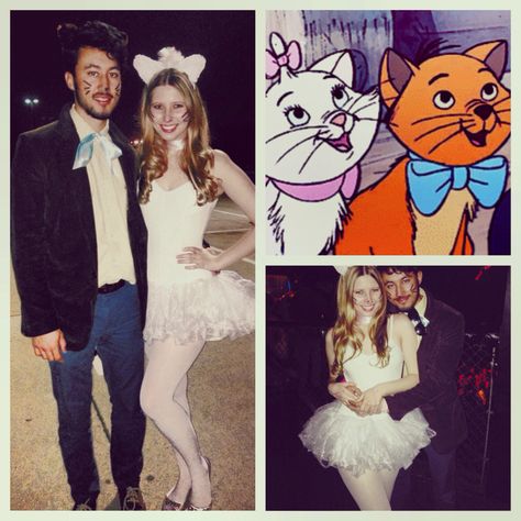 Aristocats Marie and Toulouse couple's cat costume for a Disney themed mixer { via Instagram : peytonfrank } Aristocrats Marie Costume, Aristocats Costume, Disney Homecoming, Spirit Day, Aristocats Marie, Marie Aristocats, Angel Costume, Cat Costume, Couples Halloween