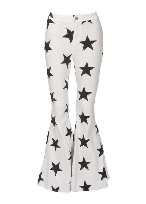 Shop Star Print Bell Bottoms | Black and White Flare Pants | Pretty Attitude Pretty Hoodies, Bell Bottoms Black, White Bell Bottoms, Bellbottom Pants, Printed Bell Bottoms, Witchy Outfits, White Flare Pants, Jeans For Tall Women, Printed Flare Pants