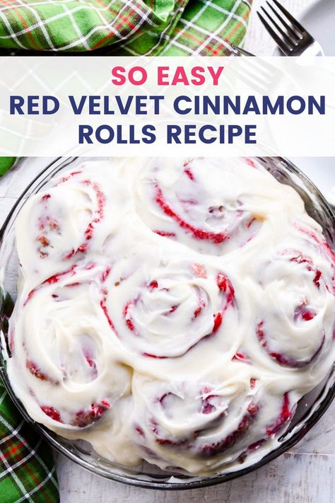 Red Velvet Rolls, Pink Velvet Cinnamon Rolls, Red Velvet Cinammon Roll, Red Velvet Cinnamon Rolls From Scratch, Red Velvet Cinnamon Rolls Recipe, Red Velvet Cinnamon Rolls, Homemade Cream Cheese Icing, Cake Mix Cinnamon Rolls, Cinnamon Rolls From Scratch