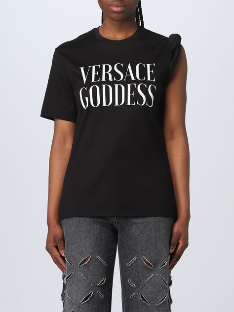 Shop or share your style of the product on ModeSens! T-Shirt VERSACE Woman color Black Versace Tshirt, Versace Sweater, Versace T Shirt, Versace Collection, Italian Fashion Designers, Shirt Price, Black Tshirt, Cotton T Shirt, Round Neckline