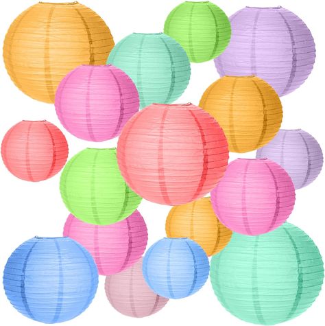 Paper Lantern Decor, Hanging Paper Lanterns, Lantern Hanging, Chinese Paper Lanterns, Round Paper Lanterns, Outdoor Lantern Lighting, Mini Led Lights, Decorative Lamp Shades, Party Garden