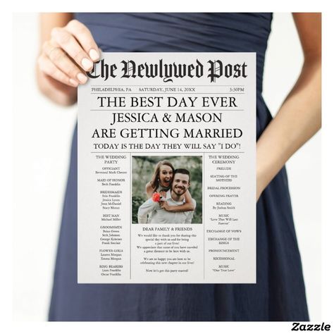 Newspaper Wedding Program Unique Programs Newspaper Diy, Newspaper Wedding, Programs Wedding, Newspaper Wedding Programs, Printable Wedding Programs, Wedding Newspaper, Opening Prayer, Template Wedding, Wedding Timeline