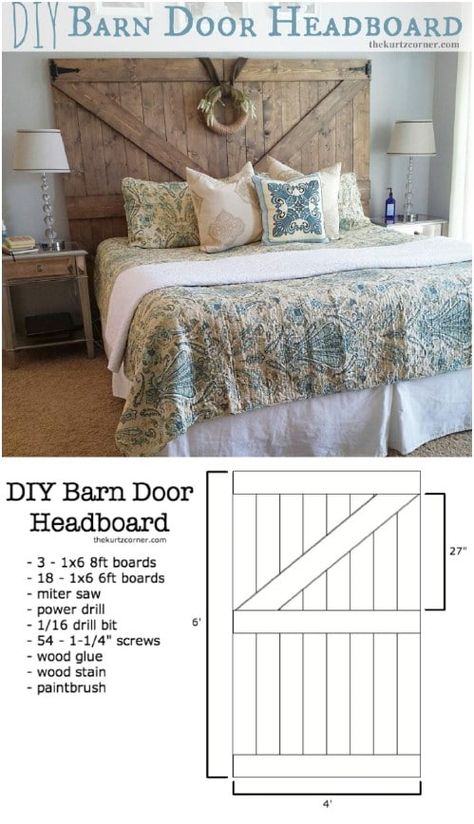 Barn Door Headboard Diy, Door Headboard Diy, Barn Door Headboard, Headboard Plan, Barn Door Projects, Farmhouse Headboard, Door Headboard, Headboard Diy, Headboard Ideas