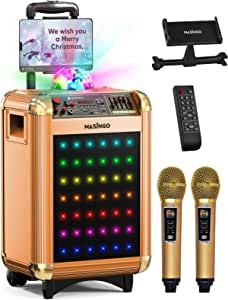 MASINGO Karaoke Machine for Adults & Kids with 2 UHF Wireless Microphones - Portable Singing PA Speaker System w/ Two Bluetooth Mics, Party Lights, Lyrics Display Holder & TV Cable - Soprano X1 Gold Best Karaoke Machine, Karaoke Speaker, Tv Cable, Karaoke System, Steam Science, Karaoke Machine, Tv Sound, Pa Speakers, Music And Movement