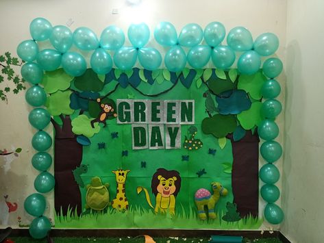 Green Day Board Decoration For Preschool, Green Day Celebration In School, Green Day Celebration Ideas In Preschool, Green Day Decorations For Kindergarten, Green Colour Day Decoration In School, Green Colour Day Activities For Kids, Green Day Celebration In Preschool, Green Day Decoration Ideas For Preschool, Green Day Activities For Kindergarten