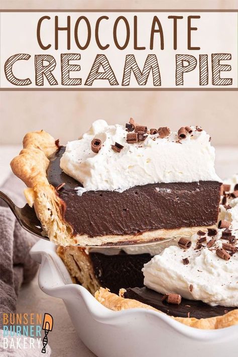 Nothing beats a silky smooth slice of old-fashioned homemade chocolate cream pie with a mile-high pile of whipped cream. This easy recipe has a no-fail chocolate custard recipe guaranteed for a thick, silky-smooth chocolate layer that sets every time! Milk Chocolate Pie, Old Fashioned Chocolate Pie, Chocolate Silk Pie, Chocolate Cream Pie Recipe, Buttery Pie Crust, Chocolate Pie Recipes, Diy Easy Recipes, Chocolate Cream Pie, Cream Pie Recipes