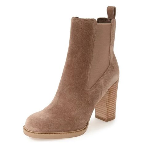 Brown Women's Booties Stacked Heel Chelsea Boots with Pull Tab | FSJ Shoes Leather Ankle Boots Outfit, Light Brown Boots, Heel Chelsea Boots, Chelsea Boots Style, Brown Heeled Boots, Chunky Heel Boots, Women's Booties, Heeled Chelsea Boots, Brown Chelsea Boots