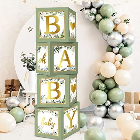 RUBFAC Sage Green Baby Boxes with Letters for Baby Shower, 4pcs Safari Baby Shower Decorations for Boy Girl Balloon Boxes Gender Reveal Baby Shower Birthday Party Favors Gender Reveal Sage Green, Gender Reveal Green, Safari Baby Shower Decorations, Balloon Boxes, Balloon Box, Baby Shower Decorations For Boys, Baby Planning, Kids Gift Guide, Baby Box