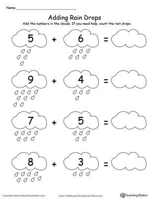 **FREE** Adding Numbers With Rain Drops Up to 13 Worksheet.Add numbers with rain drops. Sums to 13 in this printable math worksheet. Adding Worksheets, Kertas Kerja Prasekolah, Kindergarten Math Addition, Kindergarten Math Worksheets Addition, Adding Numbers, Math Addition Worksheets, Addition Kindergarten, Preschool Math Worksheets, Numbers Kindergarten