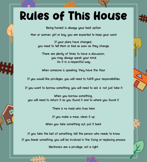 Family Rules And Consequences For Teenagers, Rules For Teens At Home, Household Rules For Kids, House Rules For Roommates Apartments, House Rules For Adult Children, Housemate Rules, Homeschool Rules Printable, Home Rules For Kids, Family Rules And Consequences