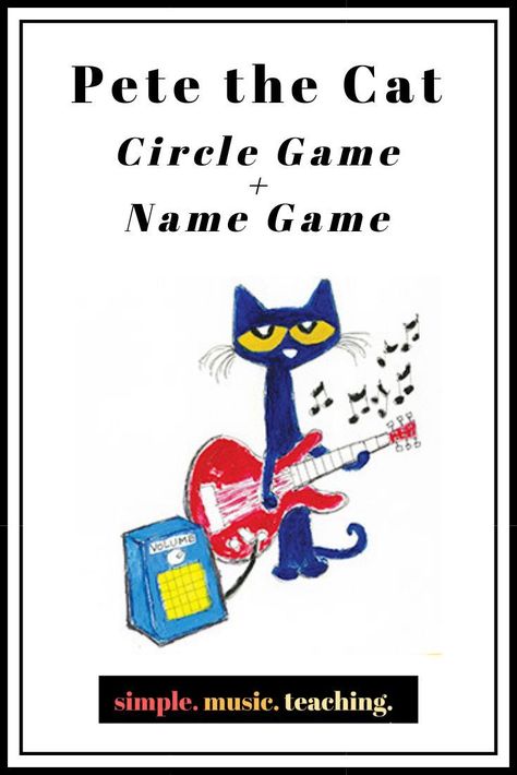 One of my back-to-school lessons for Pre-K, Kinder and 1st graders is a circle game+name game that corresponds with “Pete the Cat-I Love My White Shoes.” Pete The Cat Games Preschool, Pete The Cat Goes To School, Pete The Cat Movement Activities, Pete The Cat Music Lesson, Pete The Cat Circle Time Activities, Pete The Cat Songs, Name Games Prek, Pete The Cat New Shoes Activities, Name Game Preschool