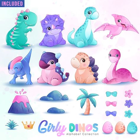 Girly Dinosaur Party, Cute Dinosaur Drawing, My Little Pony Bedroom, Girly Dinosaur, Dinosaur Clip Art, Dinosaur Images, Dino Birthday Party, Dinosaur Drawing, Girl Dinosaur